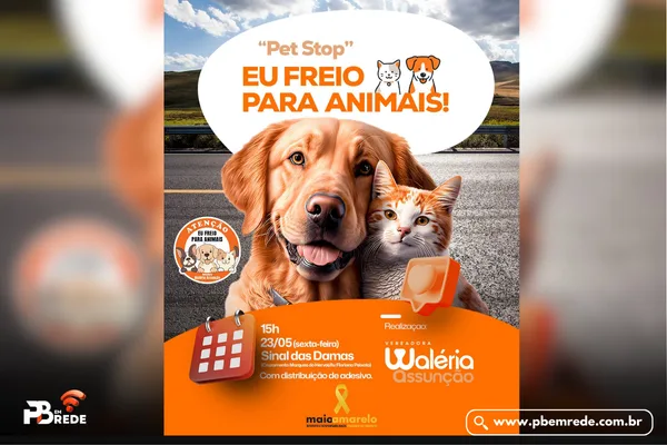 Waléria Assunção promove “Pet Stop – Eu Freio para Animais!” no Maio Amarelo nesta sexta-feira (23)