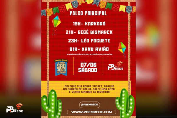🎉 Programação do Parque do Povo – Sábado, 07 de junho de 2025 🎶