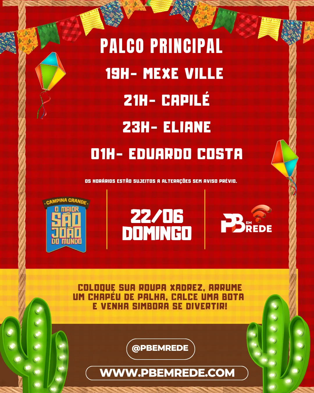Domingo de Tradição e Emoção no Parque do Povo: confira a programação do dia 22/06 em Campina Grande