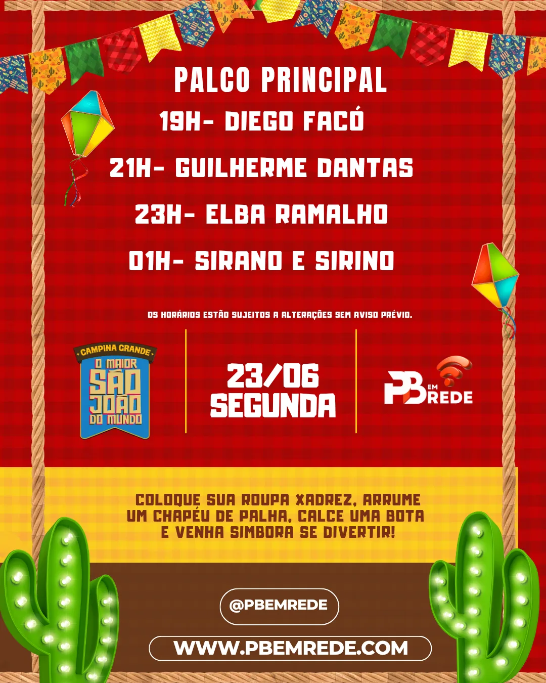 Segunda-feira de grandes atrações no Parque do Povo: confira a programação de 23/06