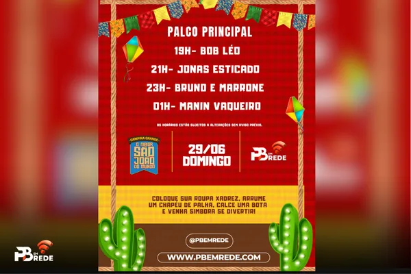 Programação do Parque do Povo – Domingo, 29 de Junho