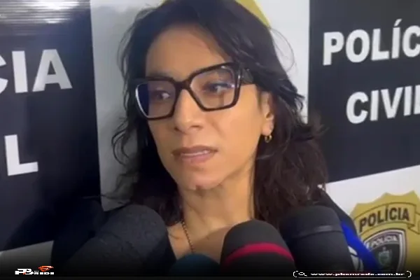 Entrevista coletiva com a Delegada Nercilia Dantas, falando sobre a morte do educador físico em Campina Grande.